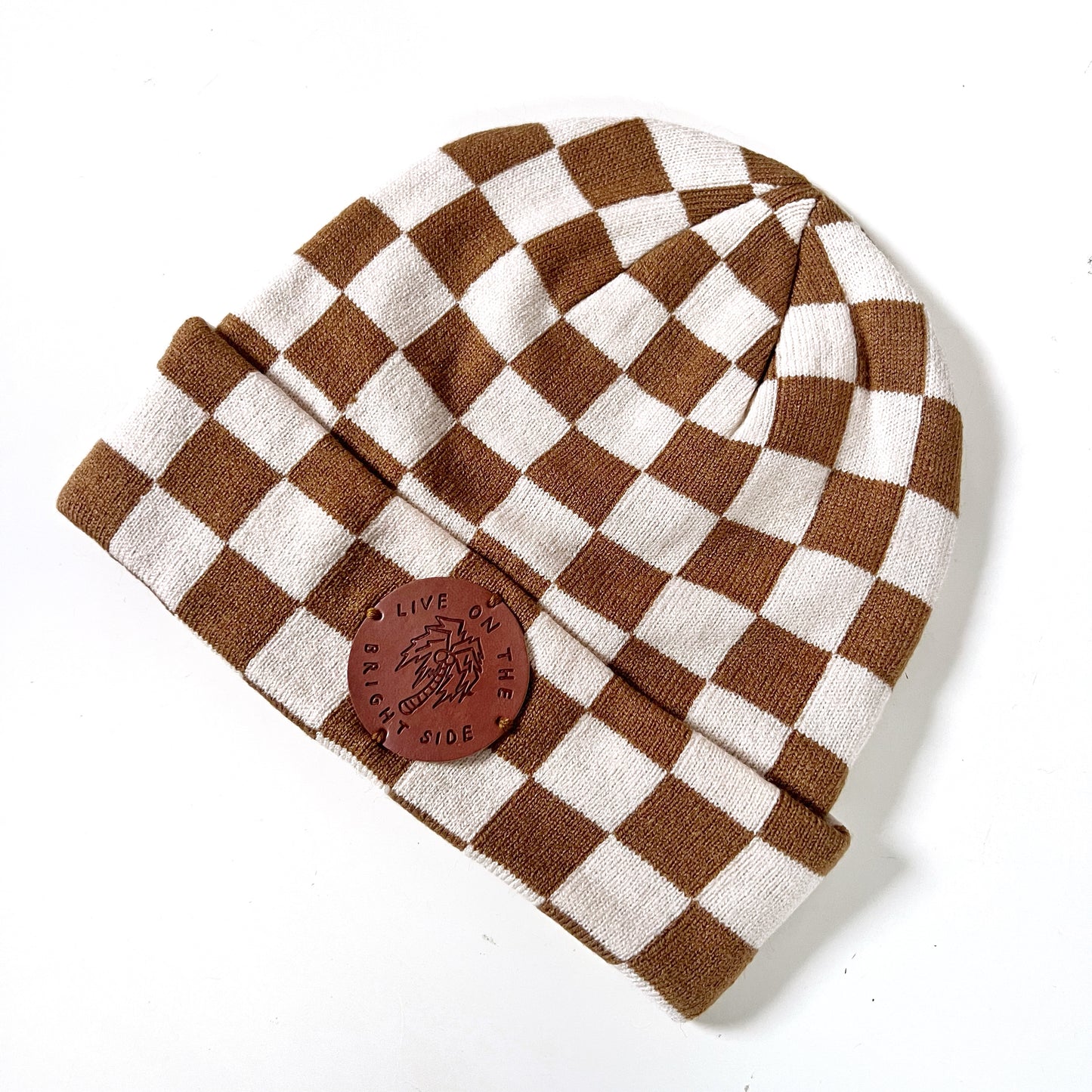 live on the bright side checkerboard beanie