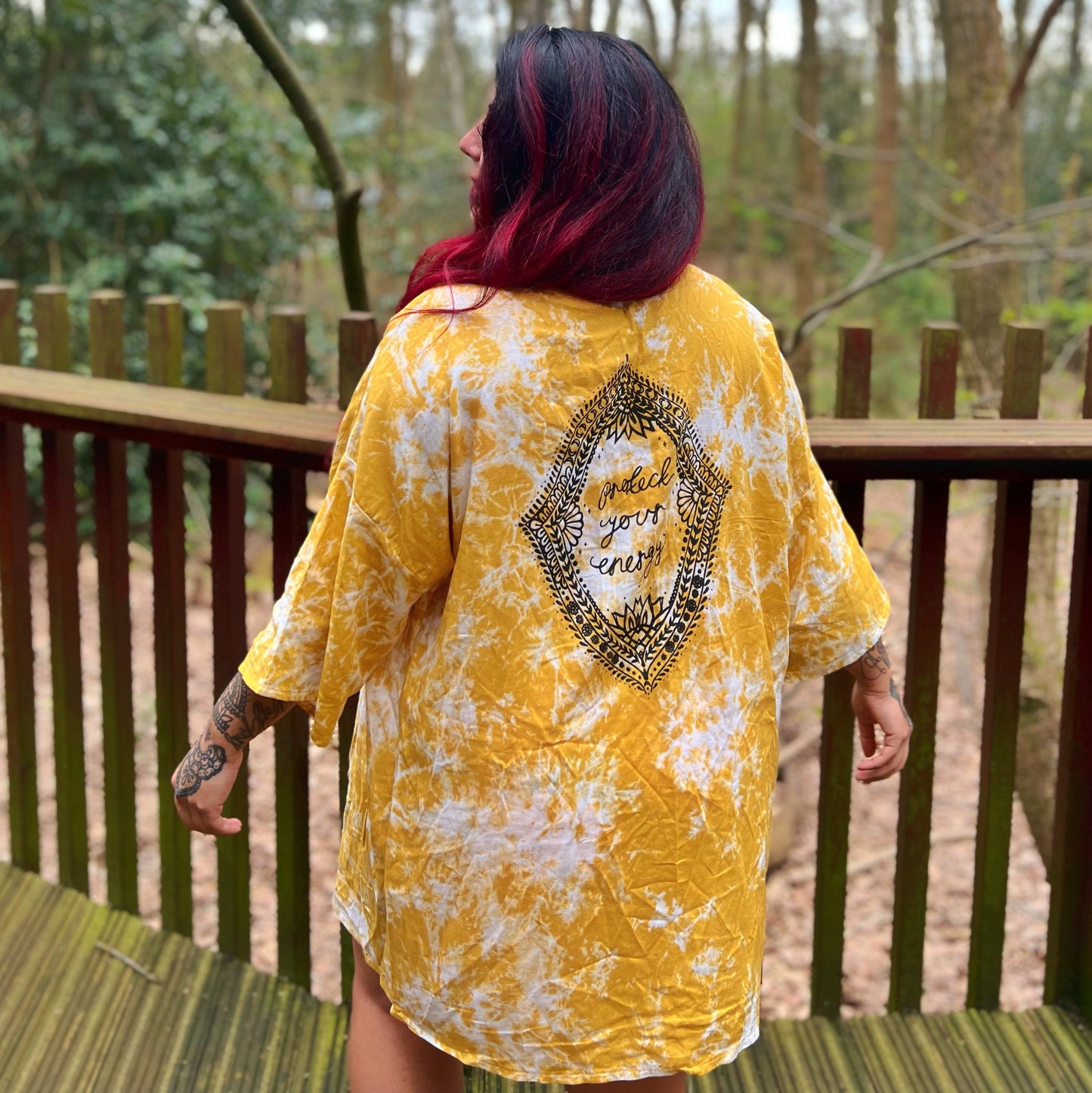 protect your energy tie dye kimono top