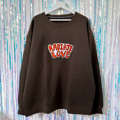 radiate love embroidered sweatshirt - dark olive green