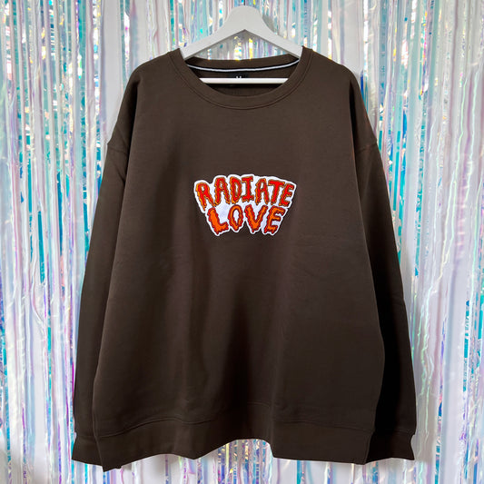 radiate love embroidered sweatshirt - dark olive green