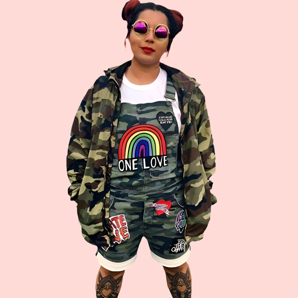 keep it bright camo dungarees