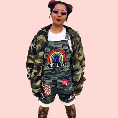 keep it bright camo dungarees