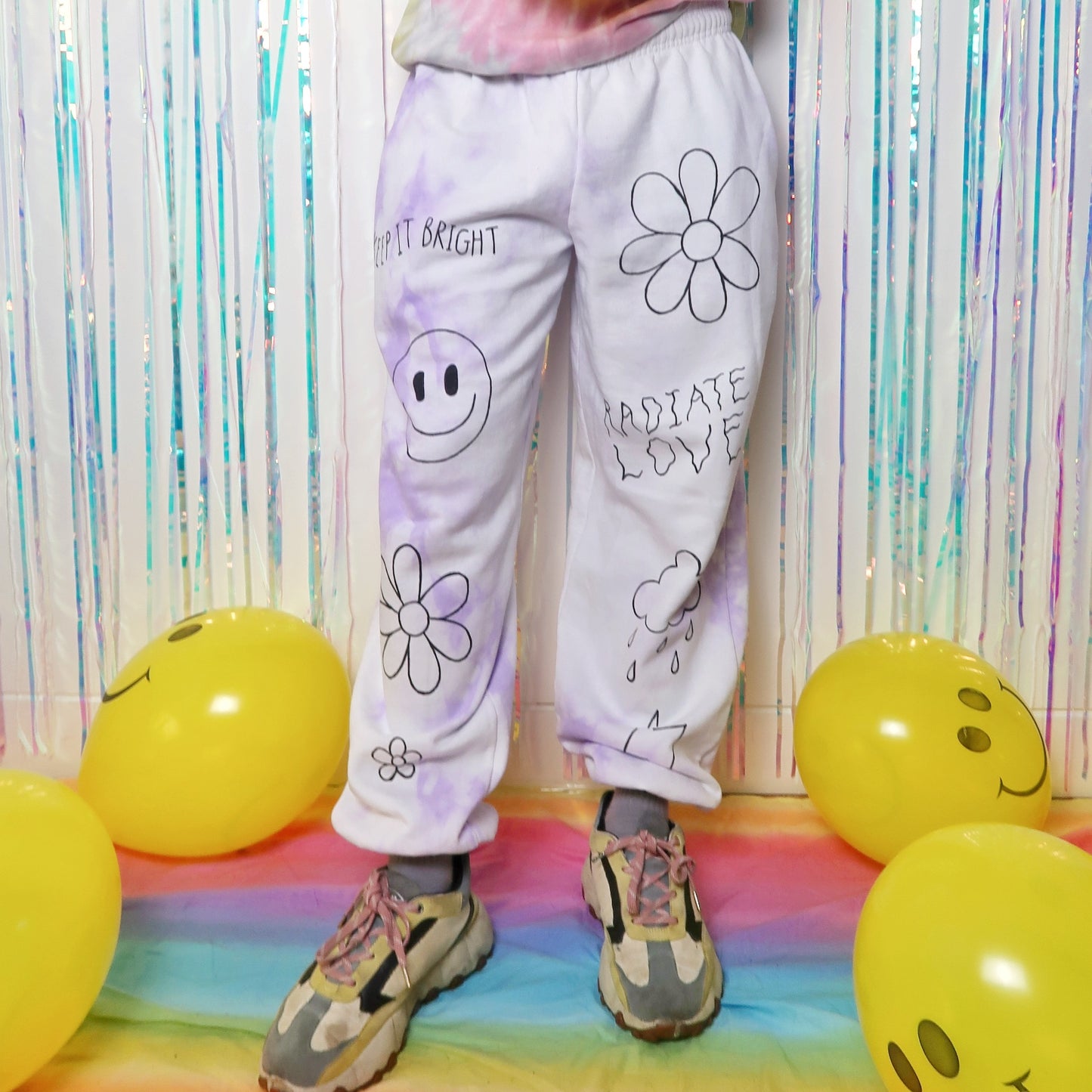 hippie heart tie dye lounge pants - lilac