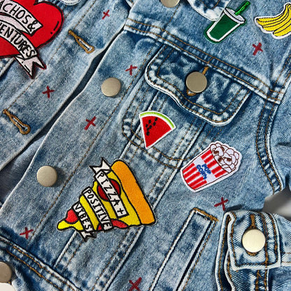 ‘snacks’ kids denim jacket