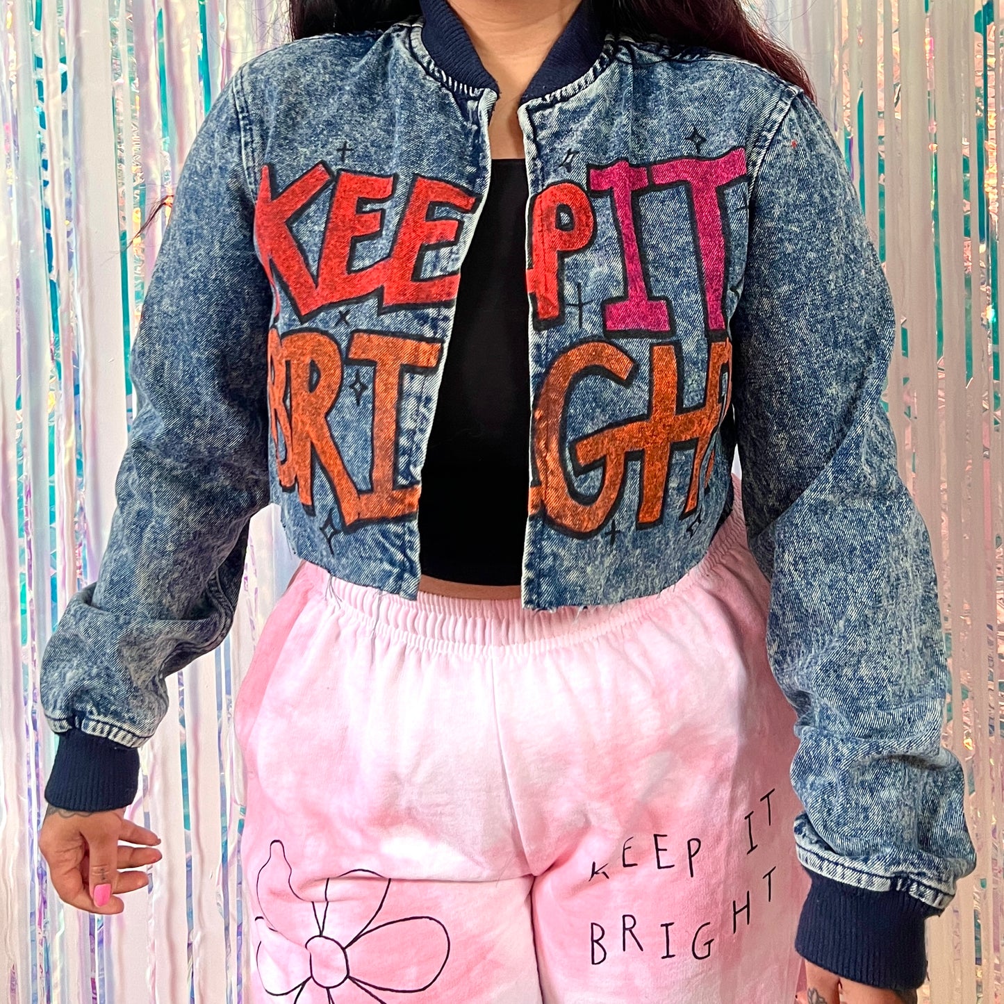 keep it bright graffiti crop jacket