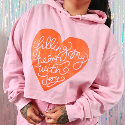 filling my heart with joy crop hoodie - pink & orange