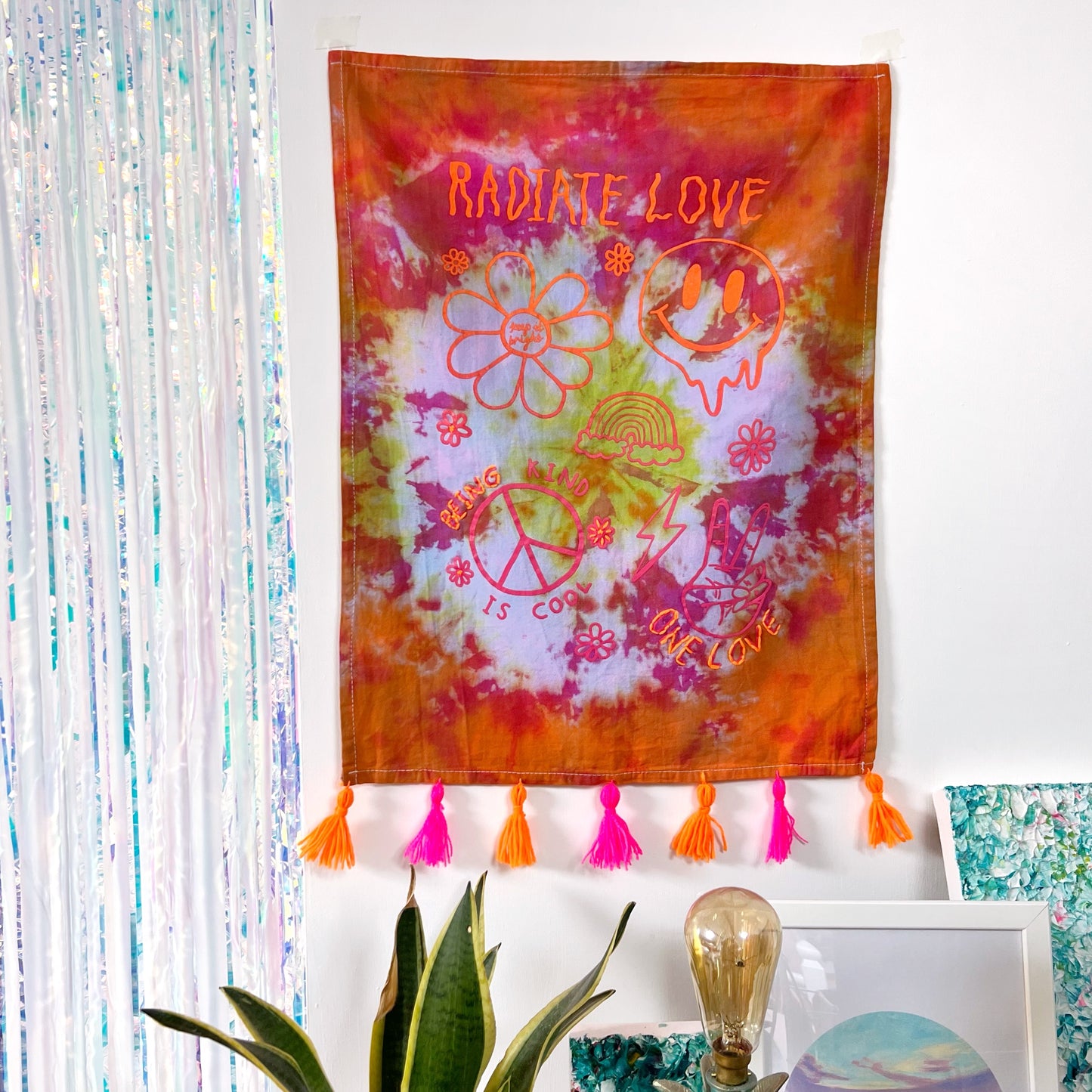 hippie heart tie dye wall hanging - sunset