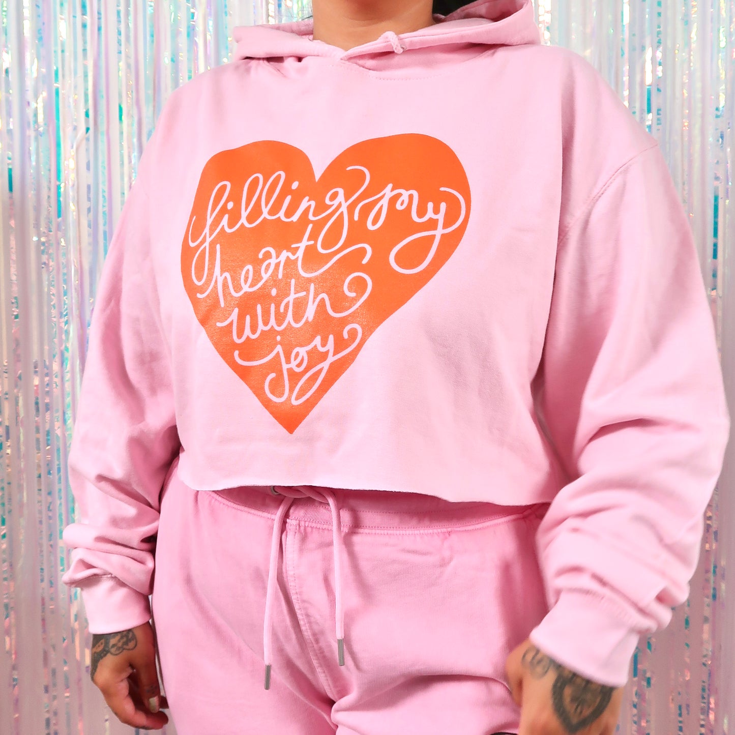 filling my heart with joy crop hoodie - pink & orange