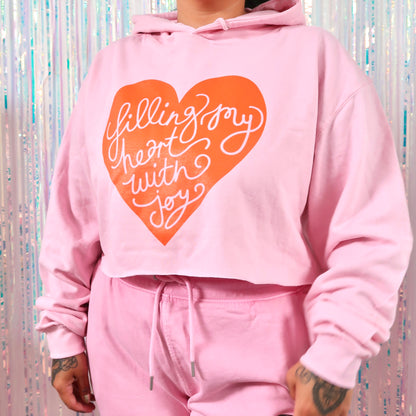 filling my heart with joy crop hoodie - pink & orange