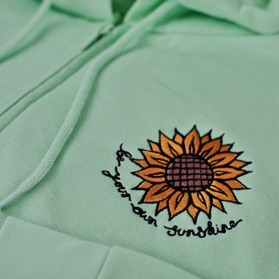 be your own sunshine embroidered zip-up hoodie - mint