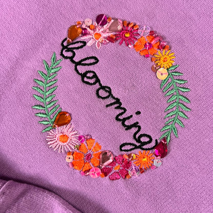 blooming hand-embellished hoodie - lilac