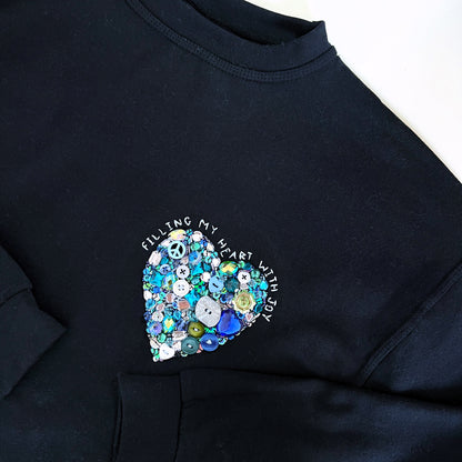 filling my heart with joy - hand-embellished sweatshirt - navy