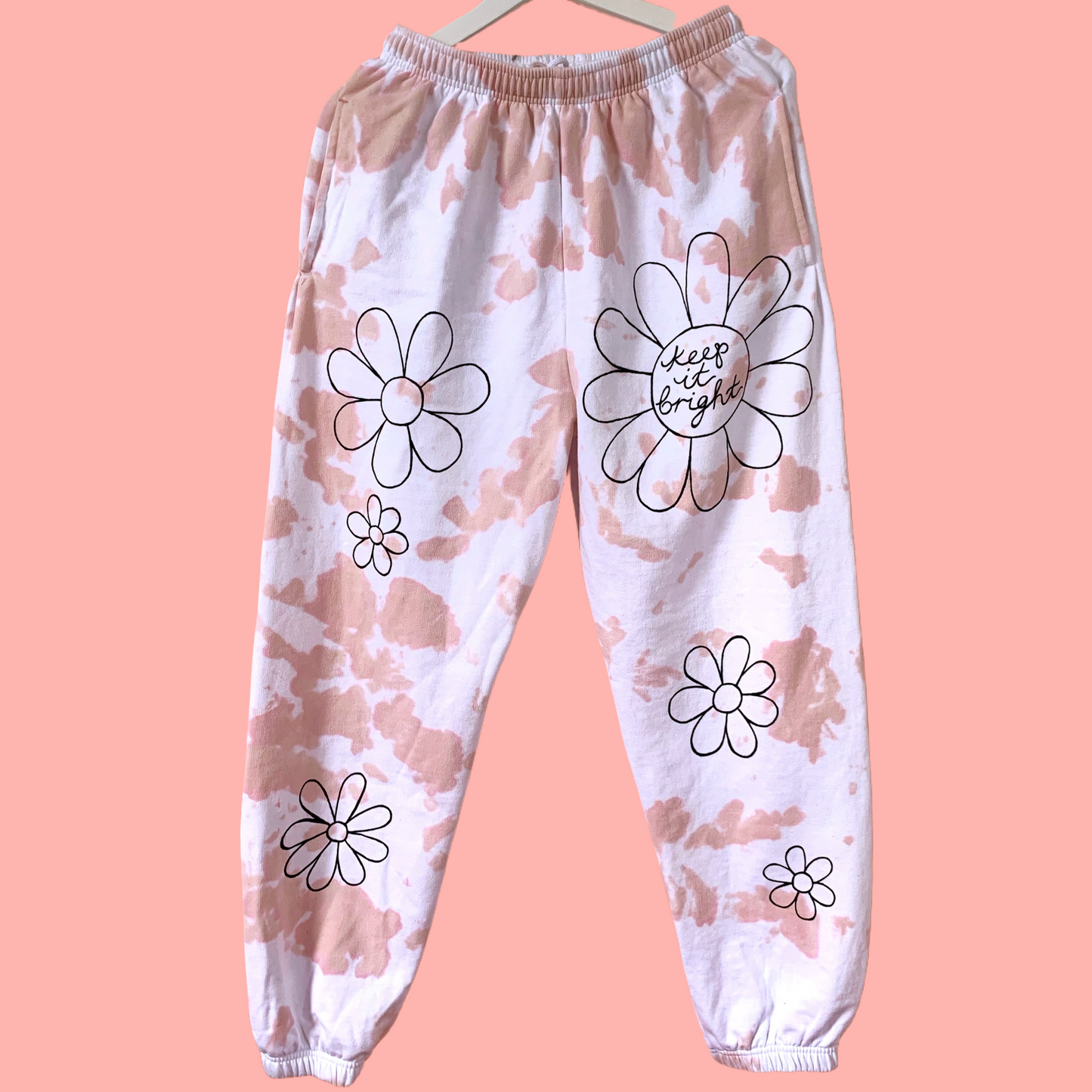 hippie heart tie dye lounge pants - peach