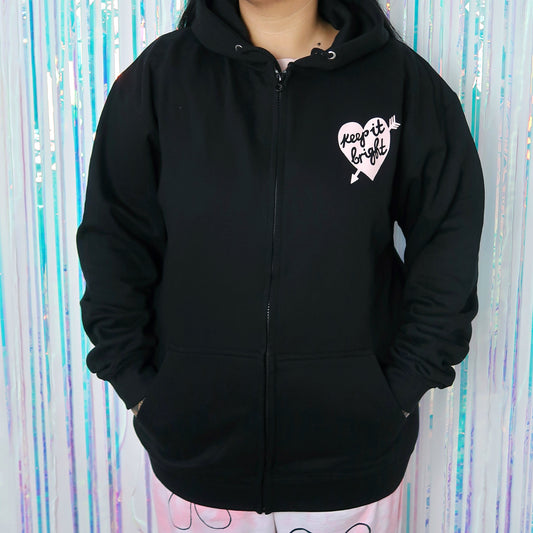 filling my heart with joy zip-up hoodie - black