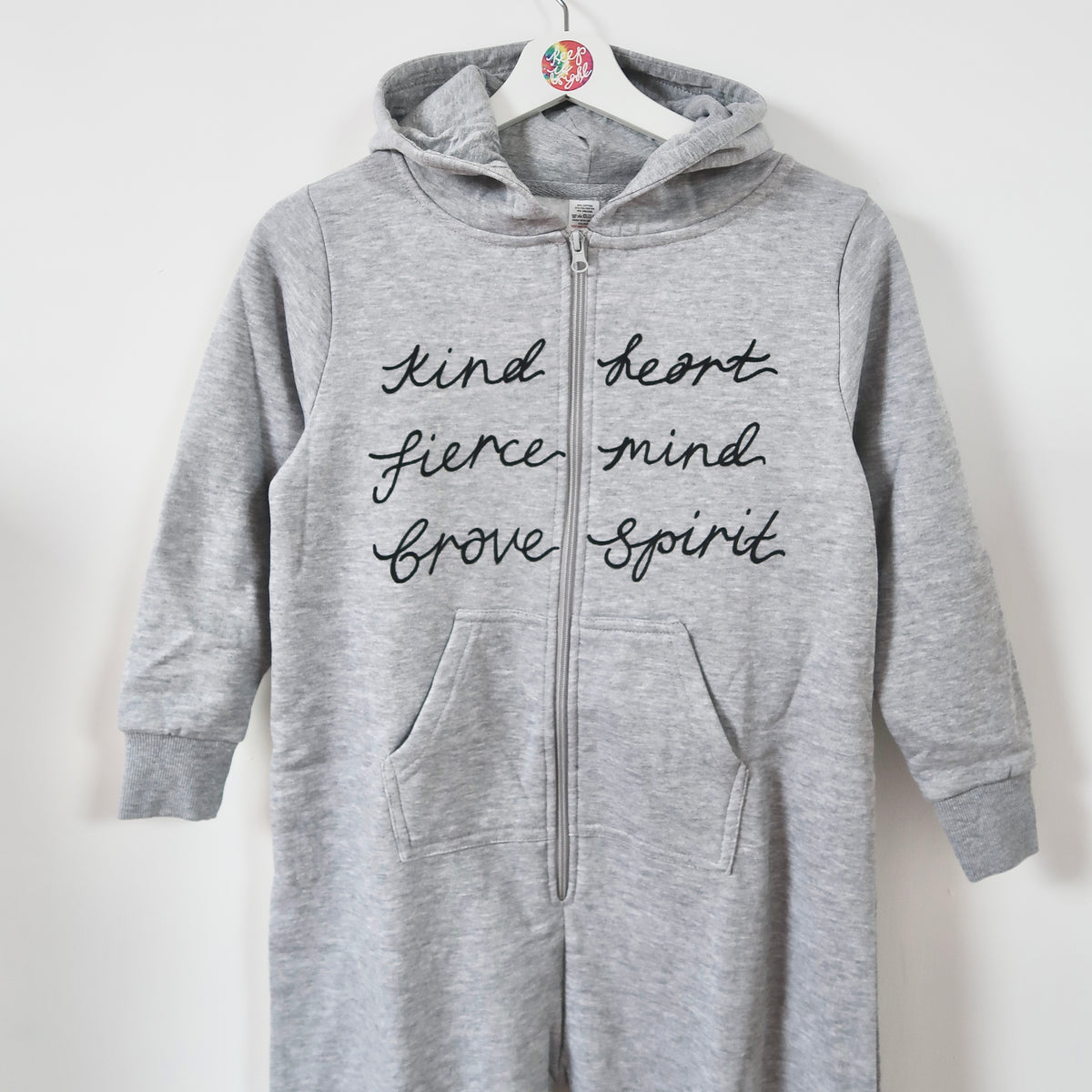 kind heart, fierce mind, brave spirit - kids onesie - grey