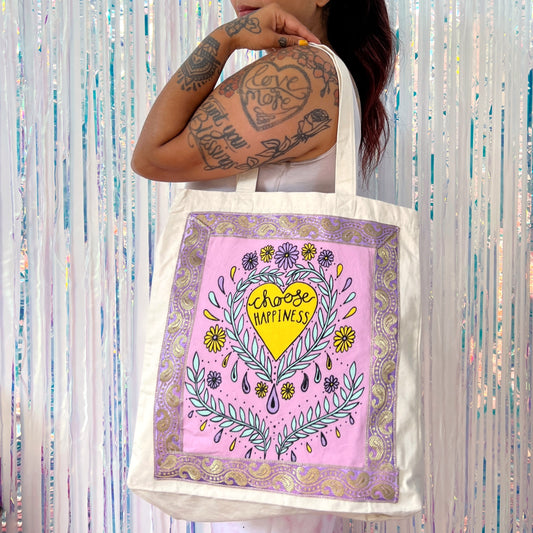 choose happiness tote bag - pink