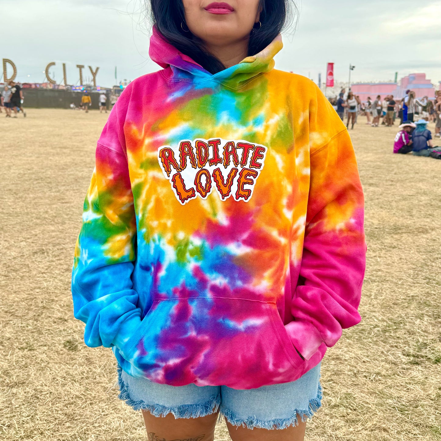 radiate love embroidered hoodie - tie dye