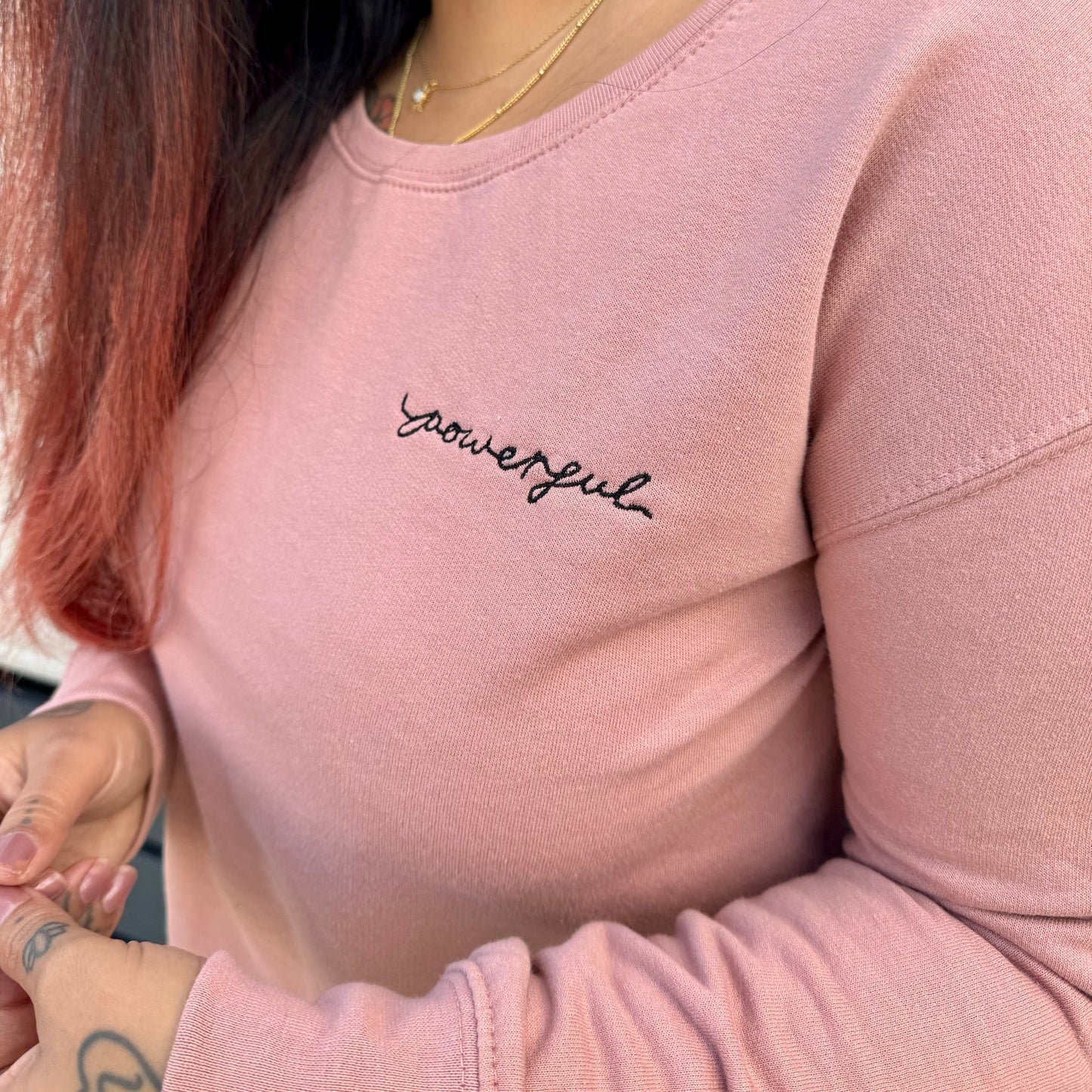 powerful embroidered crop sweatshirt - pink