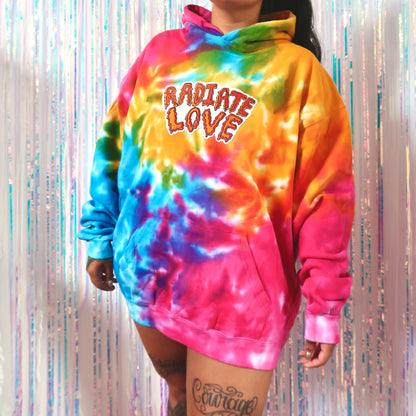 radiate love embroidered hoodie - tie dye