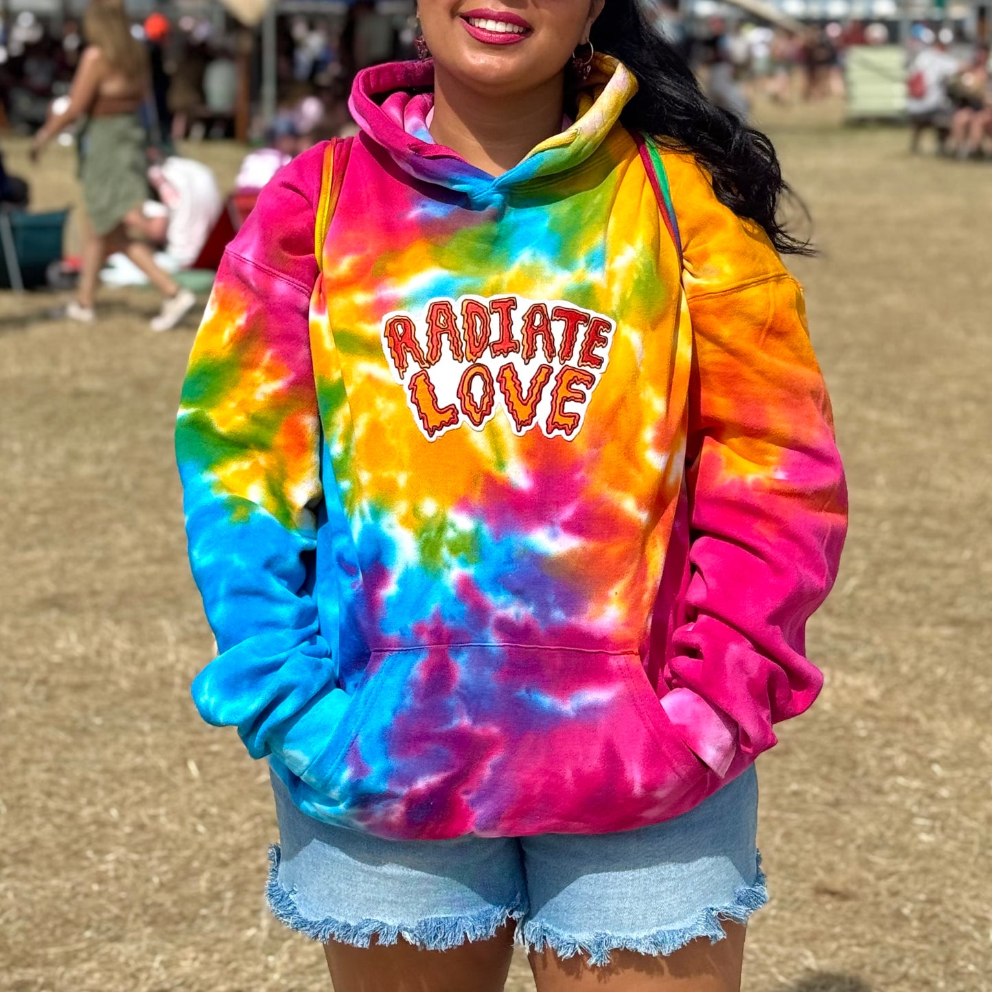 radiate love embroidered hoodie - tie dye