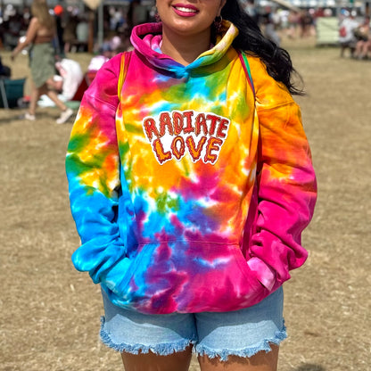 radiate love embroidered hoodie - tie dye