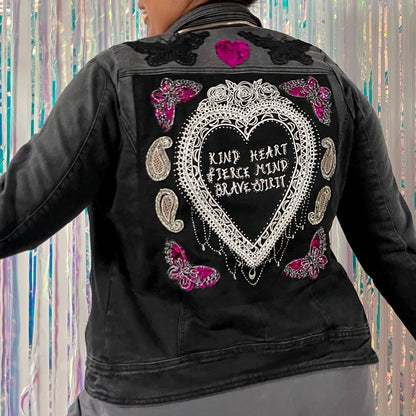 kind heart, fierce mind, brave spirit denim jacket