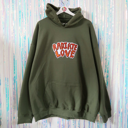 radiate love embroidered hoodie - khaki green