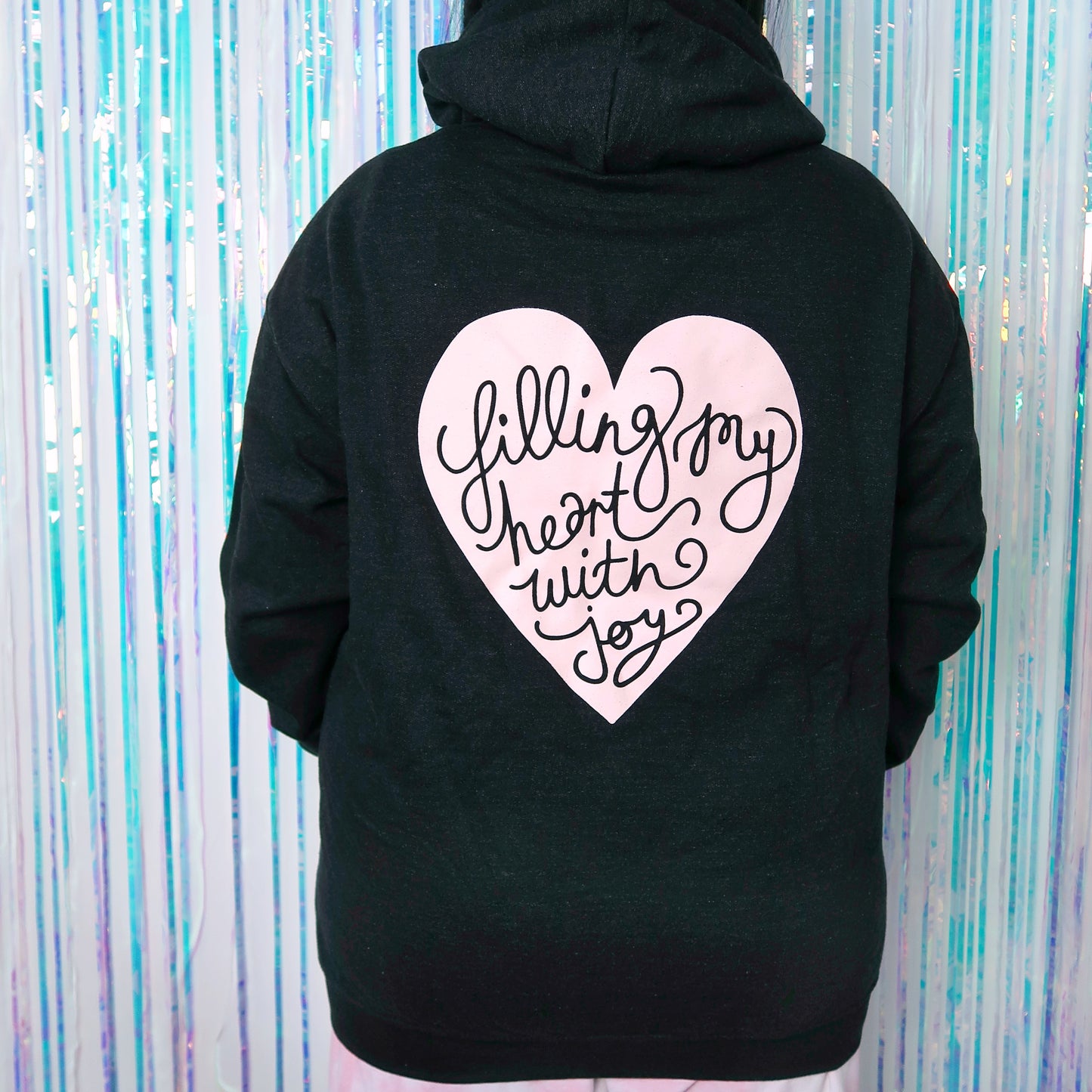 filling my heart with joy zip-up hoodie - black marl