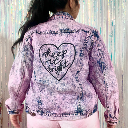 keep it bright pink acid wash denim jacket