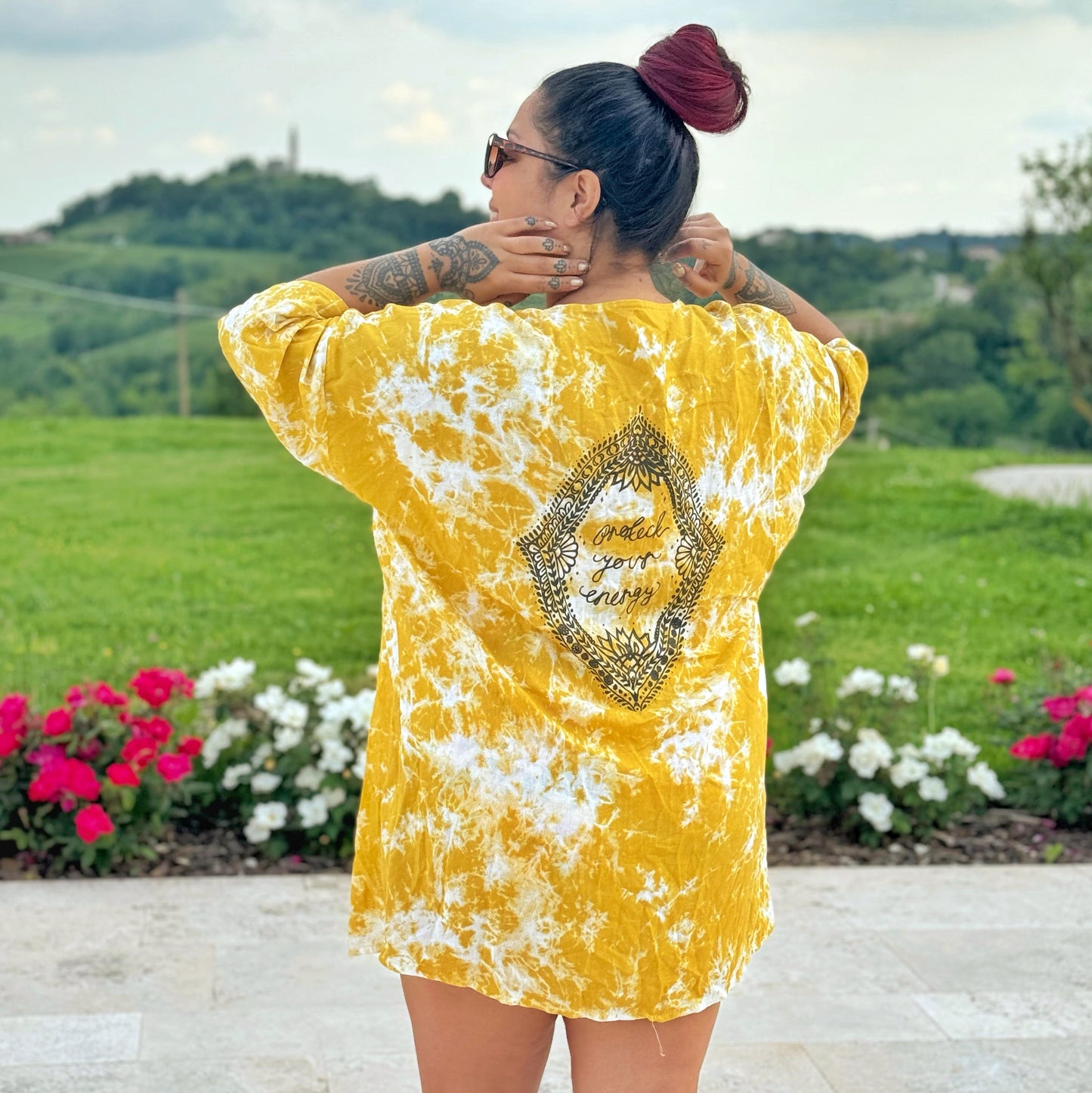 protect your energy tie dye kimono top