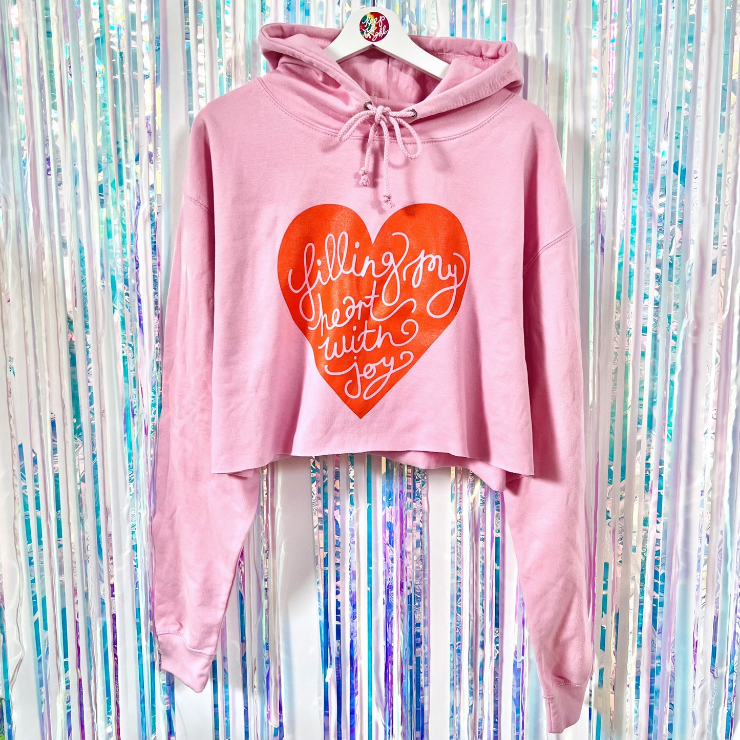 filling my heart with joy crop hoodie - pink & orange