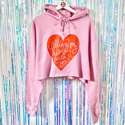 filling my heart with joy crop hoodie - pink & orange