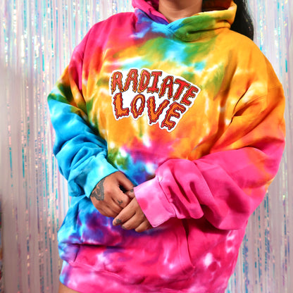 radiate love embroidered hoodie - tie dye