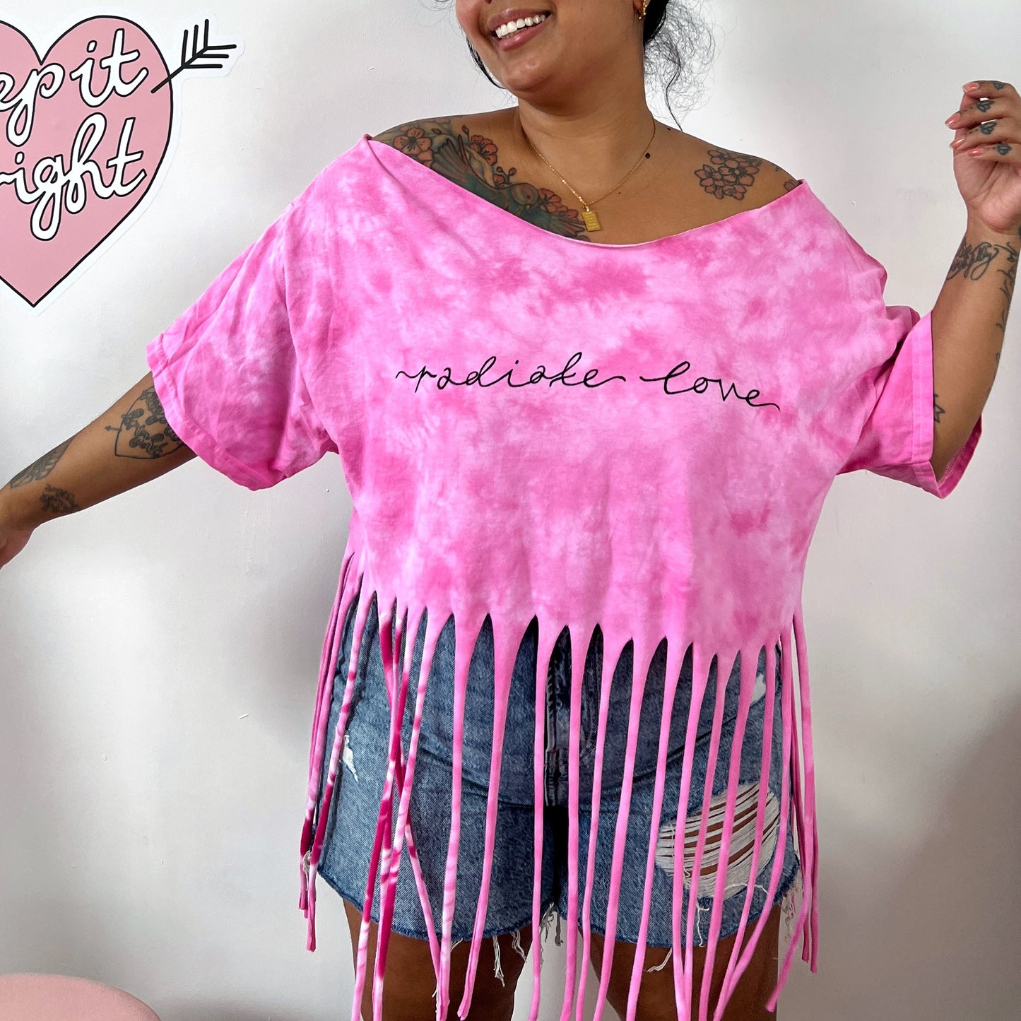 radiate love tie-dye tassel top