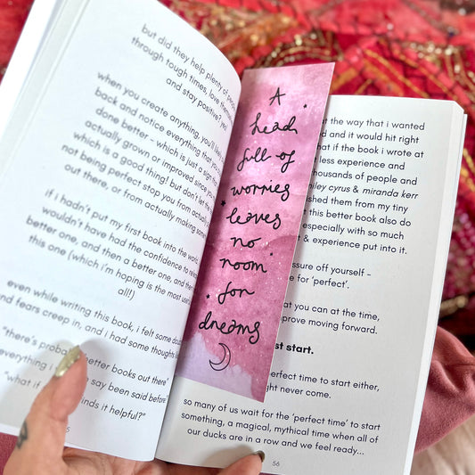 a head full of worries, leaves no room for dreams bookmark