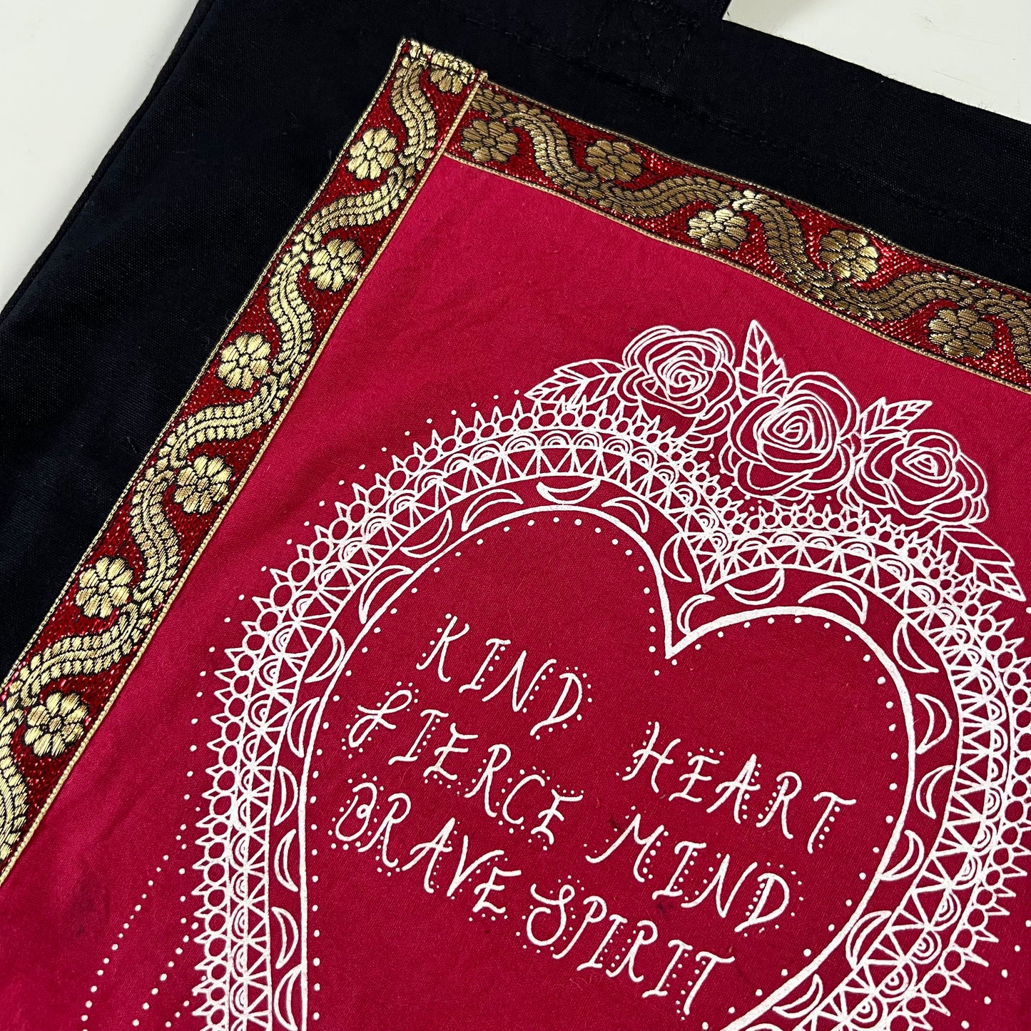 kind heart, fierce mind, brave spirit tote bag - red