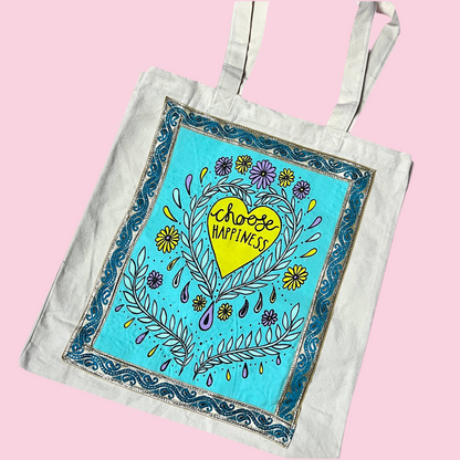 choose happiness tote bag - aqua