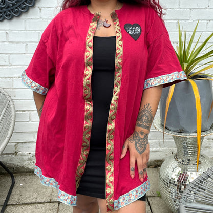 kind heart, fierce mind, brave spirit kimono - red