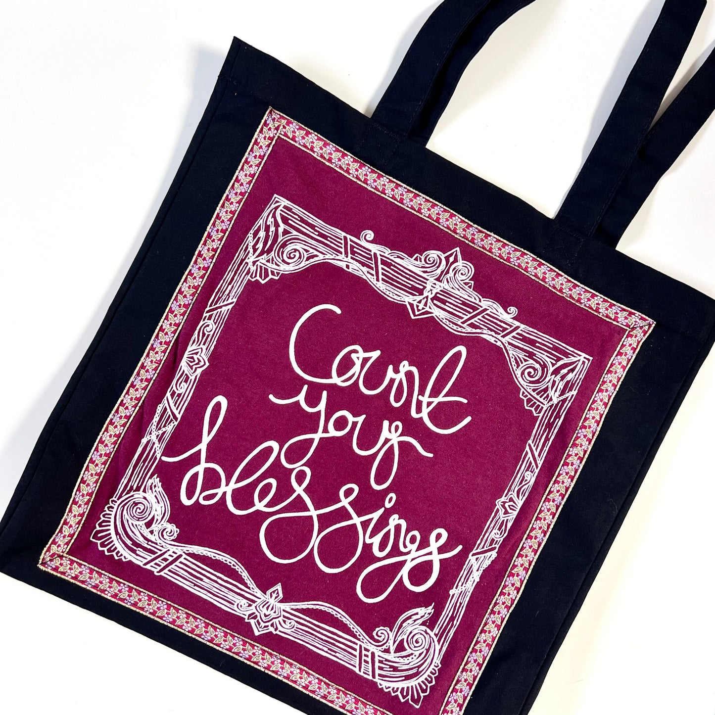 count your blessings tote bag - burgundy