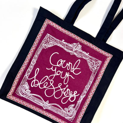 count your blessings tote bag - burgundy