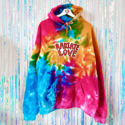 radiate love embroidered hoodie - tie dye