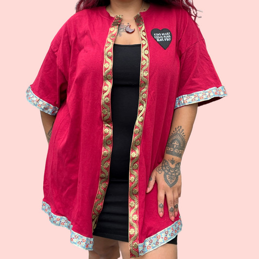 kind heart, fierce mind, brave spirit kimono - red