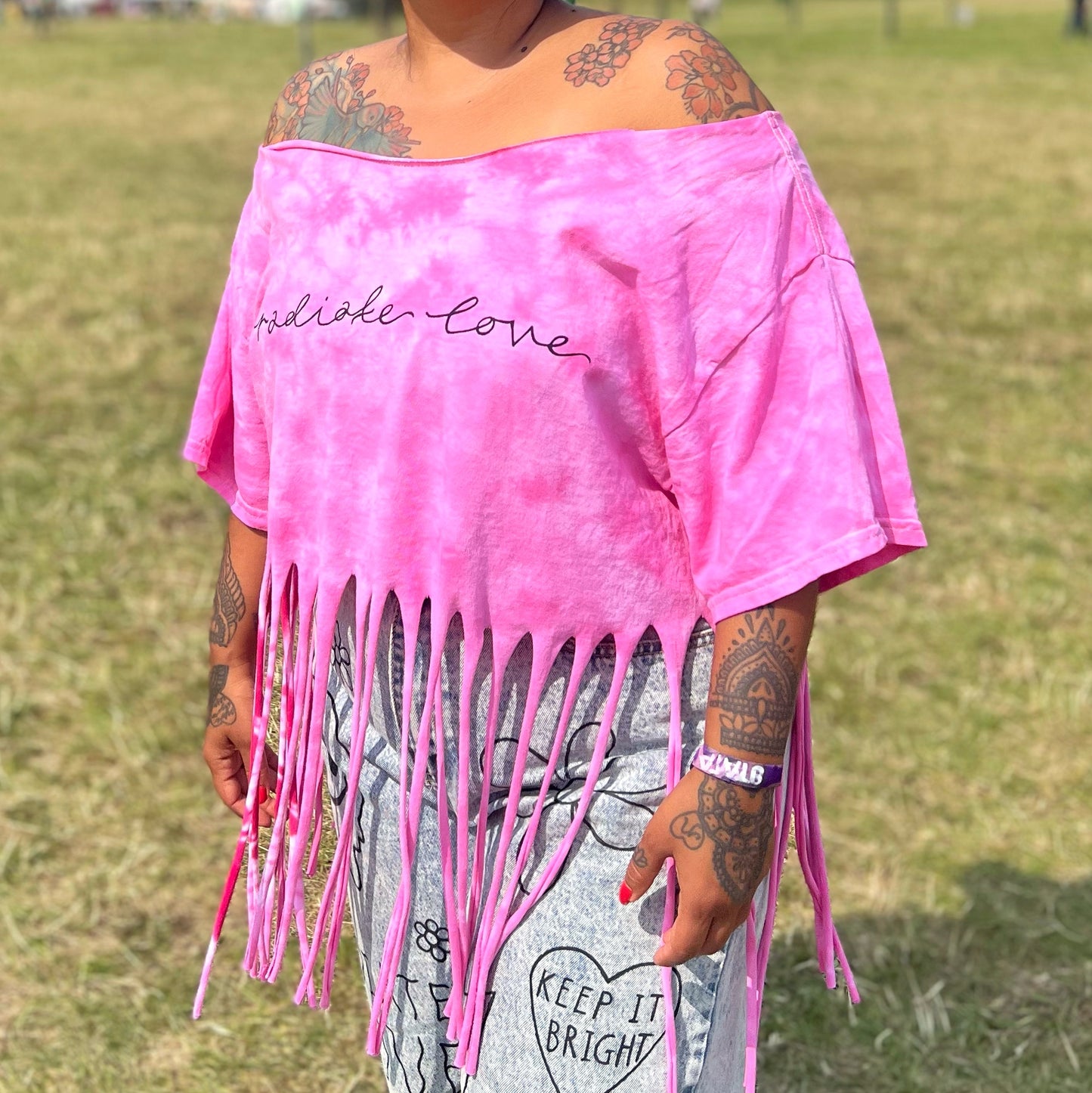 radiate love tie-dye tassel top