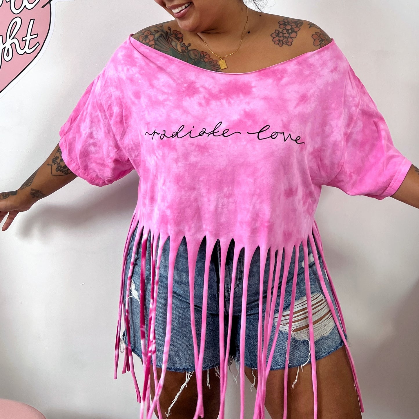 radiate love tie-dye tassel top