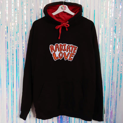 radiate love embroidered hoodie - black & red