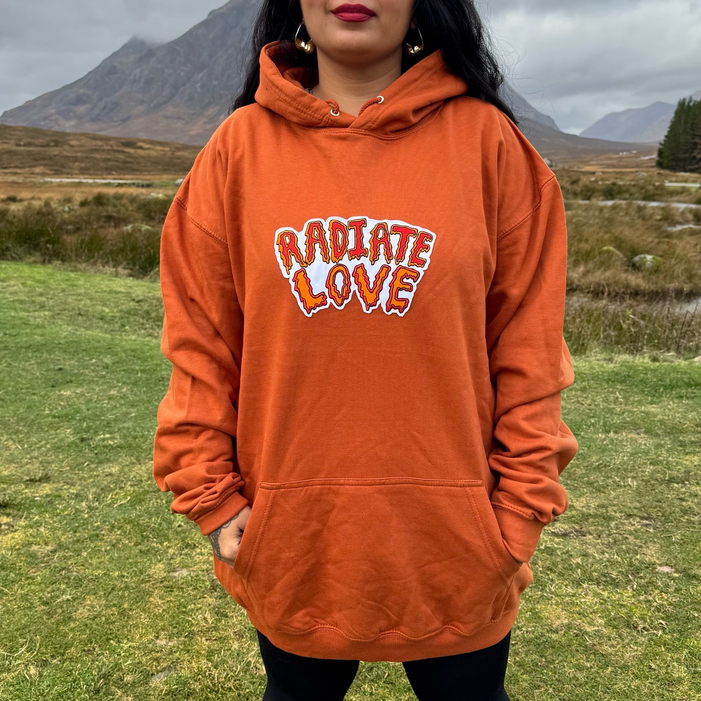 radiate love embroidered hoodie - burnt orange
