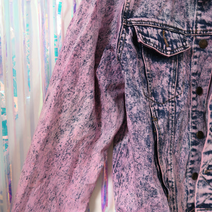 keep it bright pink acid wash denim jacket