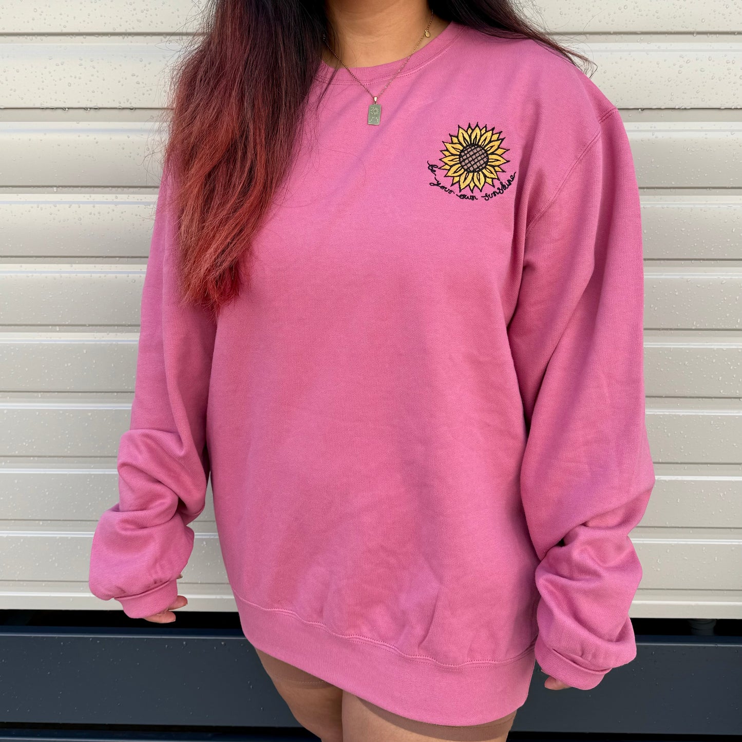 be your own sunshine embroidered sweatshirt - deep pink
