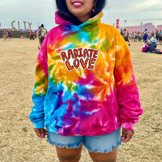 radiate love embroidered hoodie - tie dye