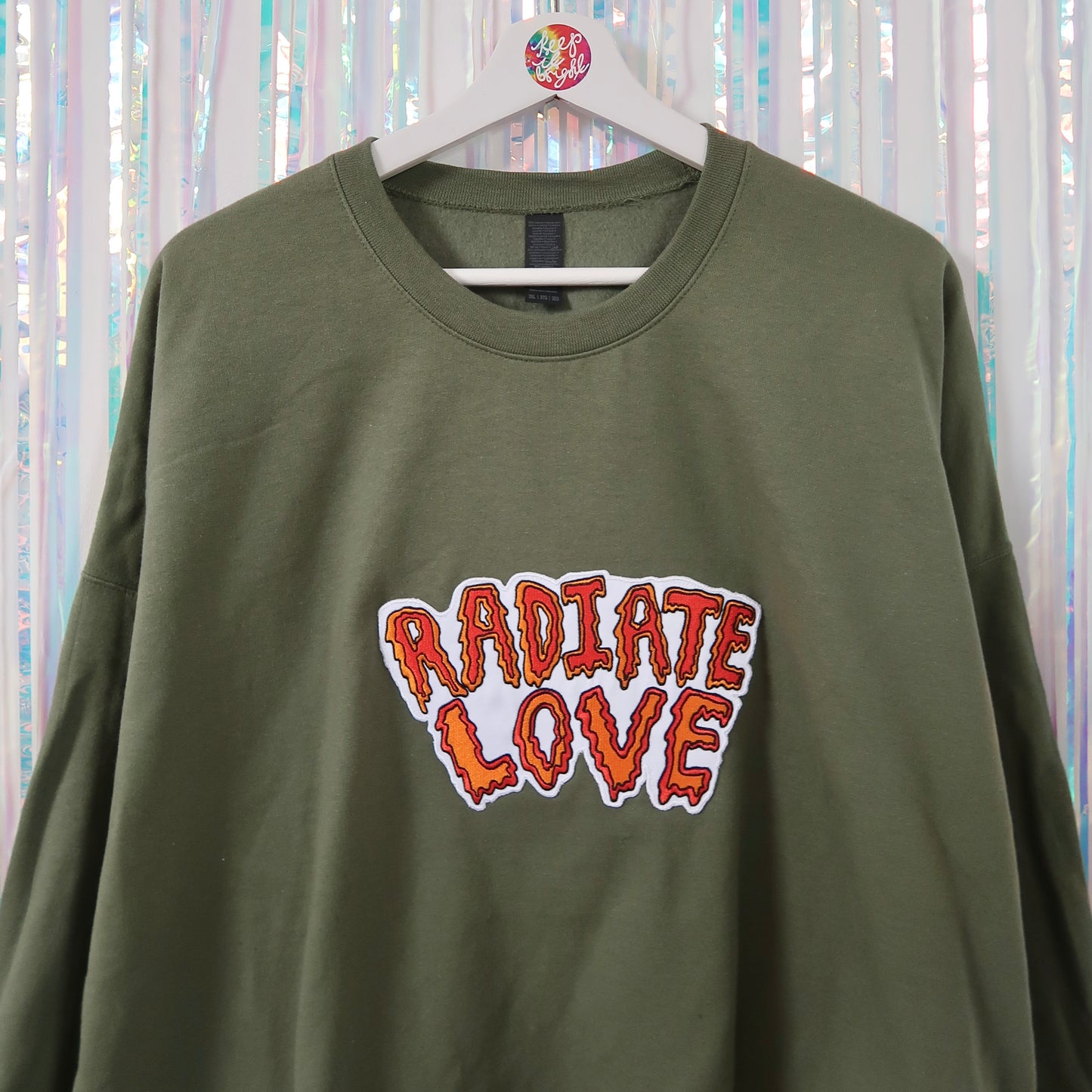 radiate love embroidered sweatshirt - khaki green